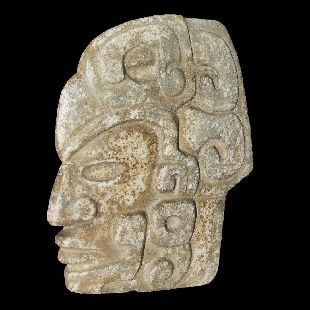 Pre Columbian Mayan Hacha Wearing a Scarlet Macaw Headdress