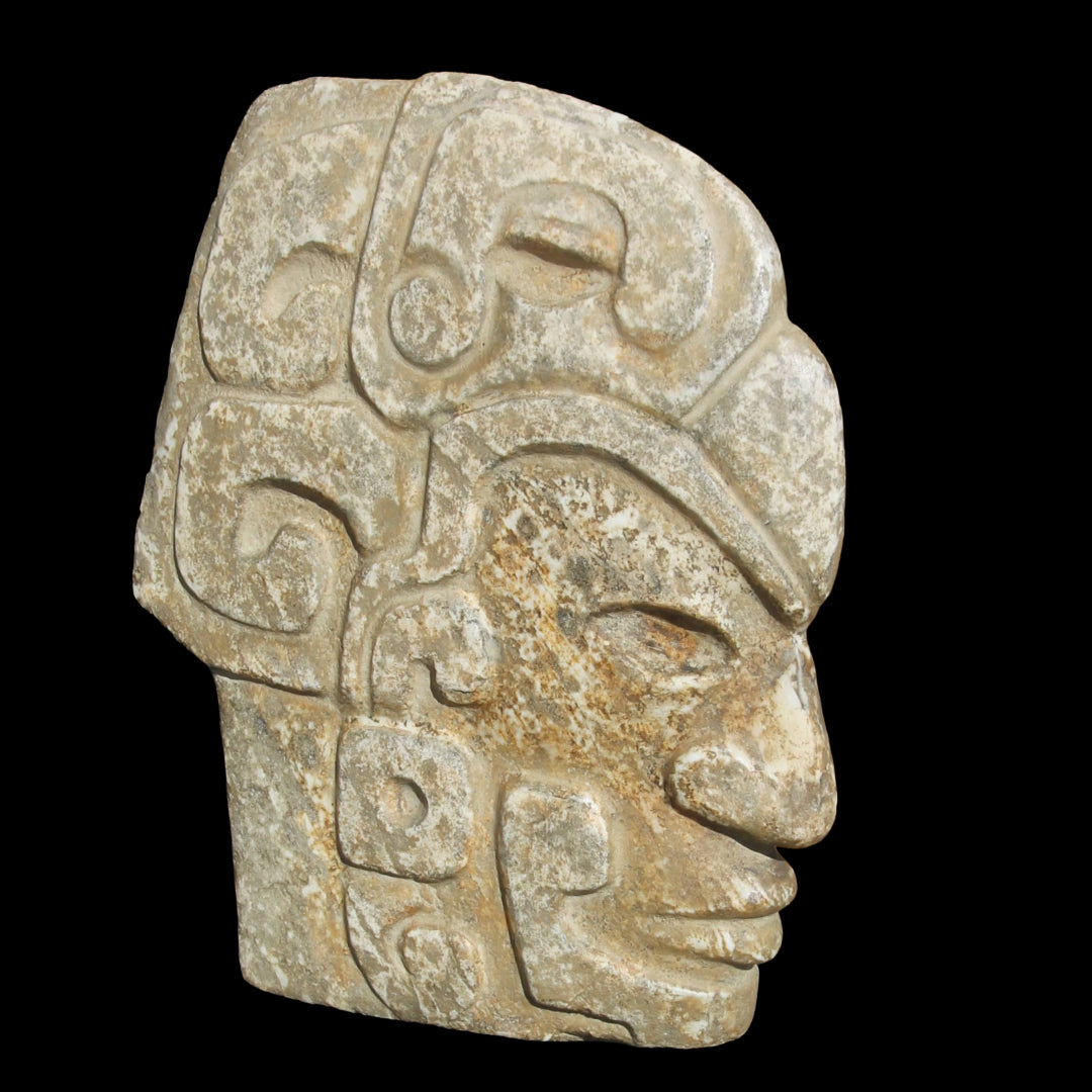 Pre Columbian Mayan Hacha Wearing a Scarlet Macaw Headdress