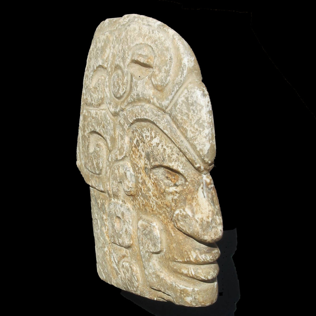 Pre Columbian Mayan Hacha Wearing a Scarlet Macaw Headdress
