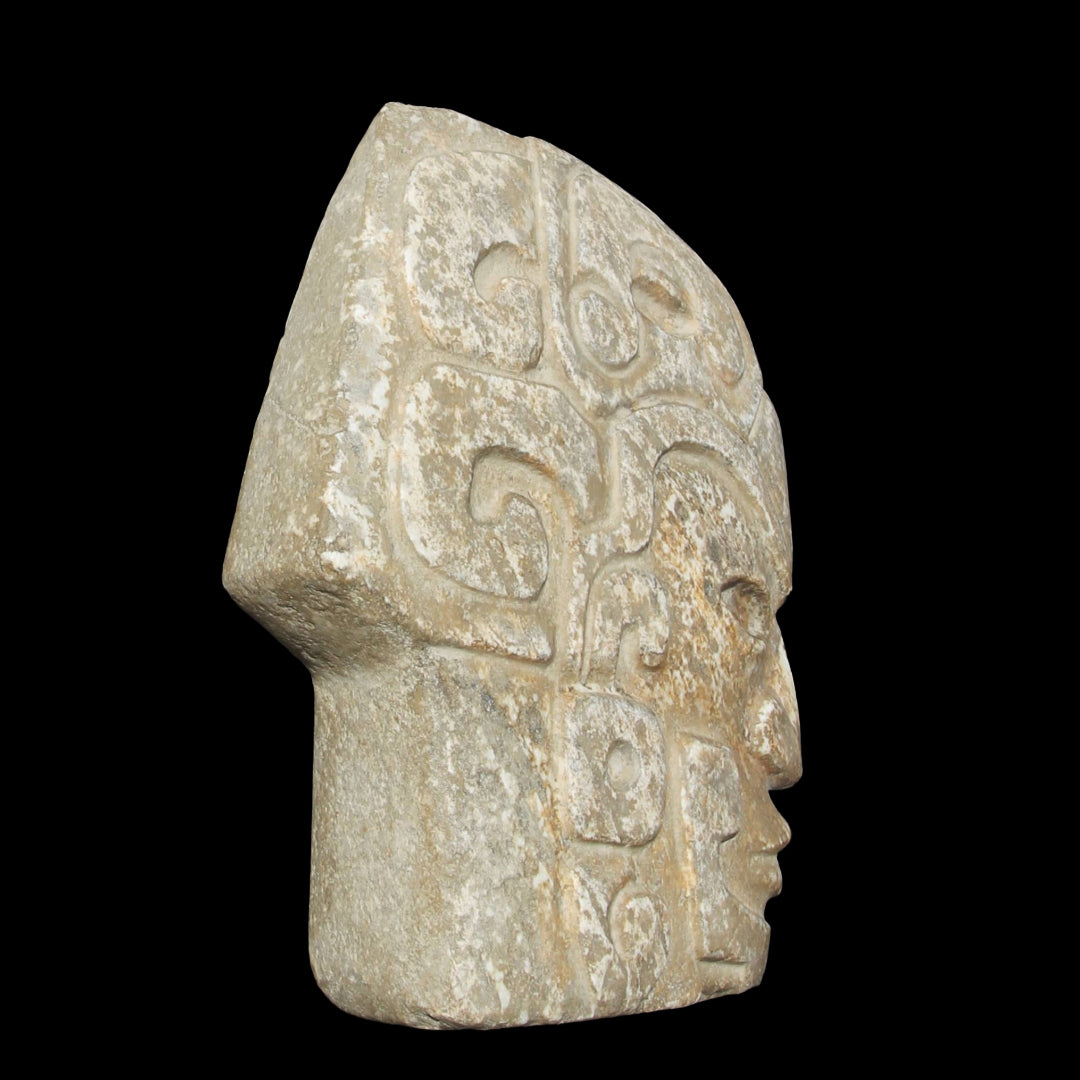 Pre Columbian Mayan Hacha Wearing a Scarlet Macaw Headdress