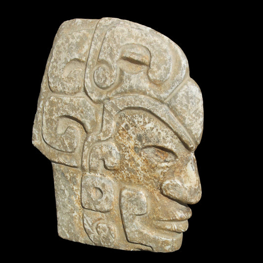 Pre Columbian Mayan Hacha Wearing a Scarlet Macaw Headdress